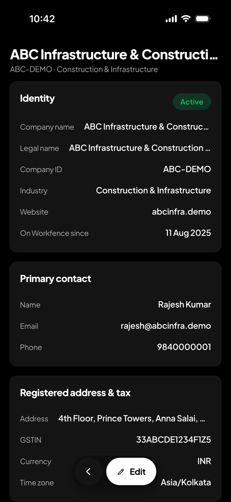 Company — Workfence app