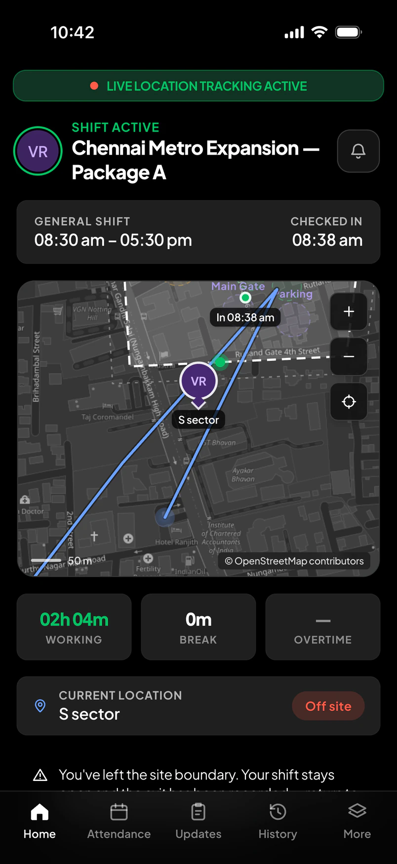 Shift active — Workfence app