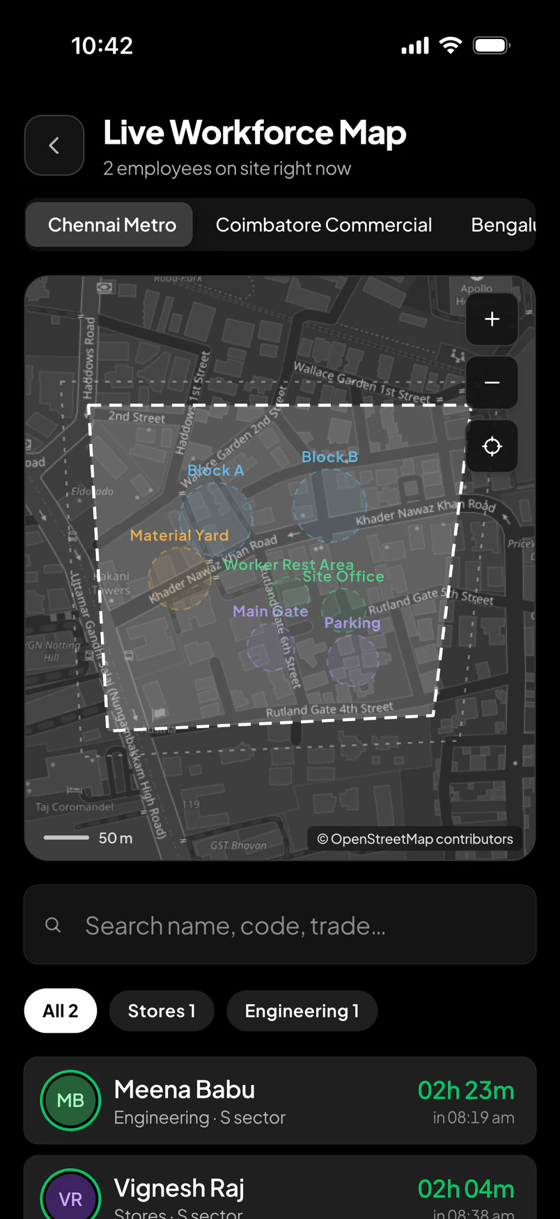 Live workforce map — Workfence app